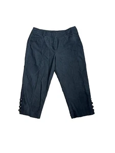 Larry Levine Womens Size 12 Capri Pants Faded Black Stretch Button Accents - Picture 1 of 6