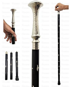 designer Brass antique chrome knob head handle black wooden cane walking stick - Picture 1 of 8