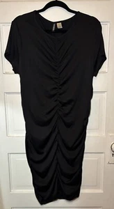 H&M Divided Womens XXL Pullover Black Short Sleeve Ruched Mini Dress Stretch - Picture 1 of 3