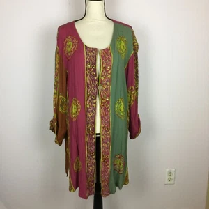 Chaqueta Soft Surroundings One Button 2X Mujer Plus Rosa Verde Estampado Batik Rayón - Imagen 1 de 15