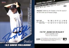 David Palladino Signed 2014 Choice Staten Island Yankees #27 Card Auto AU