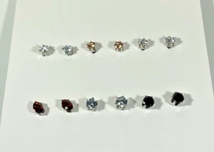 Multicolor Set 6 Pairs Rhinestone Stud Earrings Silver Tone Hypo-allergenic New - Picture 1 of 5