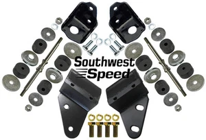 NUEVO 1955-57 CHEVY KIT DE MONTAJE DE MOTOR DELANTERO Y TRASERO, SBC V-8, CAMPANA, SOPORTES DE MOTOR - Imagen 1 de 2