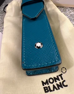 $215 MSRP - Montblanc Fern blue leather 1-pen pouch 131743 - replacement box - Picture 1 of 6