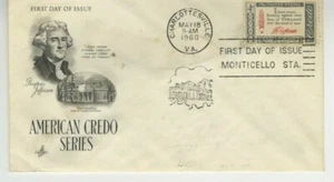 American Credo FDC 1960 Artcraft Cachet First Day Cover Scott #1141 4c Stamp S21 - Picture 1 of 2