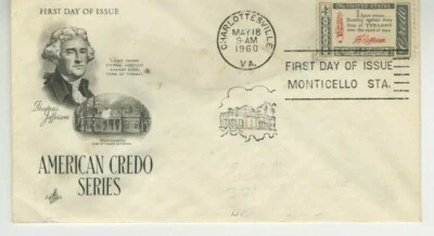 American Credo FDC 1960 Artcraft Cachet First Day Cover Scott #1141 4c Stamp S21 - Image 1 of 2