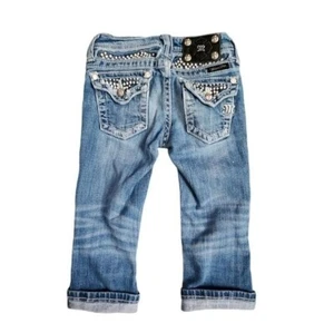 MISS ME girls cuffed capri jeans embellished bling pockets size 8 - Picture 1 of 8