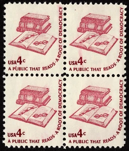US Stamp Scott # 1585 Mint NH Block with Plate Inking / Over-inking Variety Nice - Picture 1 of 1