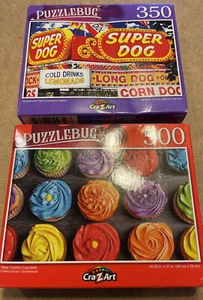 Lot of 2 Puzzle Bug 500 Piece Jigsaw Puzzles - Super Dog & Cupcakes - Picture 1 of 3