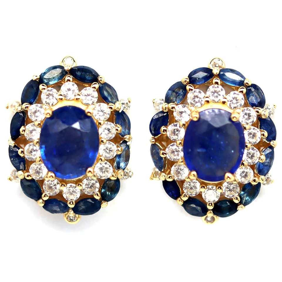 Plata de ley 925 6 x 7 mm. Pendientes Black Friday de zafiro azul, circón blanco Foto 1 de 4