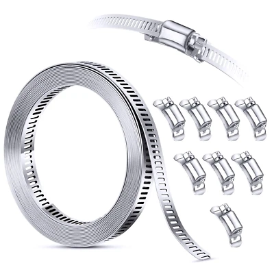 STEELSOFT 304 Stainless Steel Hose Clamp Assortment Kit DIY Cut-To-Fit 12 FT Metal