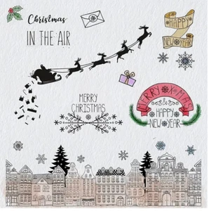 Christmas Eve City Santa Delivering Gifts Presents From Sky Sleigh Clear Stamps - Picture 1 of 2