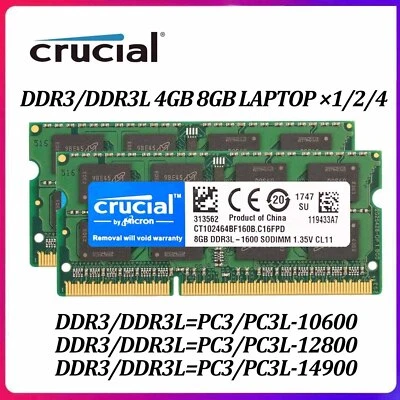 Crucial DDR3/3L 4GB 8GB 1333 1600 1866 MHz Laptop Memory RAM SO-DIMM 204 Pin Lot - Bild 1 von 4