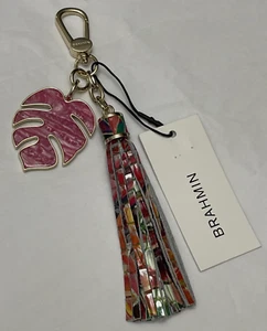 Bolso Brahmin Melbourne Hoja de Palma Borla Dije Llavero UTOPIA Floral Rojo Rosa Nuevo con Etiquetas - Imagen 1 de 6