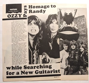 OZZY OSBOURNE PAYS HOMAGE T0 RANDY RHOADS / 2 PAGE MAGAZINE ARTICLE COMPLETE - Picture 1 of 2