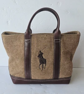 Polo Ralph Lauren Big Pony Brown Tweed Leather Medium Tote Bag Limited Ed. - Picture 1 of 9