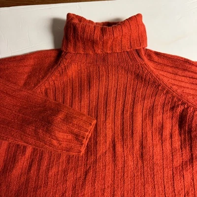 A Giannetti Women's Orange Merino Wool Ribbed Crop Turtleneck Sweater Size S - Image 1 of 4
