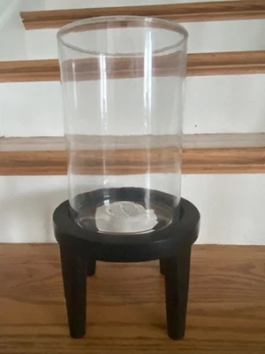 Pier 1 Glass Hurricane Candle Holder with Wood Stand 12.5 inches tall NWT - Image 1 of 3