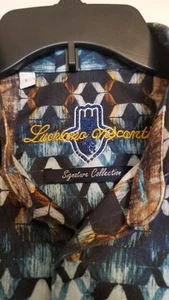 Luchiano Visconti Signature Series Flip Cuff Button Down Geo Blues/Browns Sz L - Picture 1 of 7