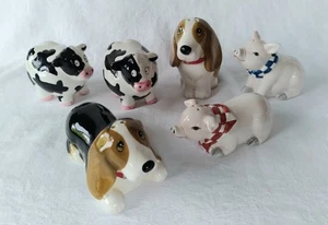Set 3 Bauernhaus Keramik Salz Pfefferstreuer Kühe Pionierin Frau Hunde Schwein Bandanas - Bild 1 von 17