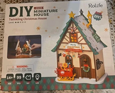 DIY Rolife Miniature Twinkling Christmas House kit DS036 new Open Box - Image 1 of 4