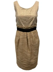 Vestido D&G Dolce & Gabbana Tostado Metálico Dorado Lino Tweed Cinturón Mujer IT 42/US 6 - Imagen 1 de 12