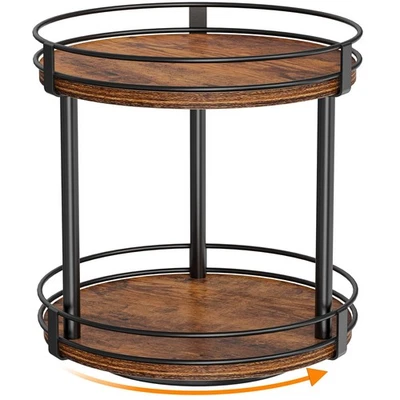 Rotating Spice Rack, 2 Tier Lazy Susan Organizer, Wood Kitchen Countertop Org... - Image 1 of 4