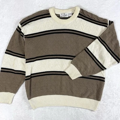 VTG Sears Roebuck Sweater Mens XL Cotton Brown Cream Textured Fisherman 90s Retr - Image 1 of 4