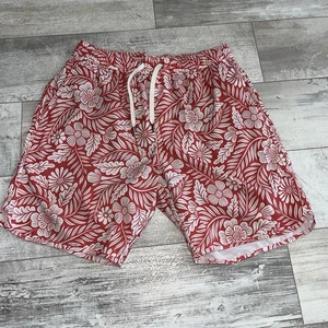 Fair Harbor Anchor Red Hawaiian Floral Swim Trunks Size Large Lined Shorts - Picture 1 of 11