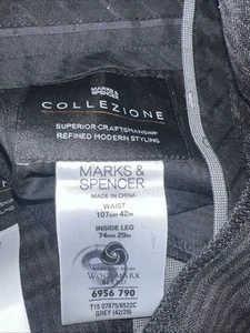 MARKS & SPENCER COLLEZIONE WOOL BLEND GREY TROUSERS 40 or 42" waist 29" Short - Picture 1 of 3