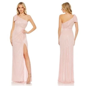 Mac Duggal 93735 Pearl Embellished Soft Tie One Shoulder Gown maxi dress size 6 - Foto 1 di 9