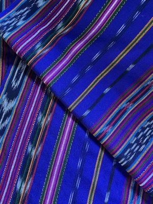 Guatemalan Ikat Fabric - Blue  - hand woven  - ikat - yardage   - Image 1 of 4