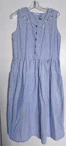 La Cera Damen Baumwolle langes Kleid Dress bestickt blau Blumen Taschen groß - Bild 1 von 5
