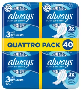 Always Ultra Day & Night Size 3 Sanitary Towels with Wings, 40 Pads - Picture 1 of 1