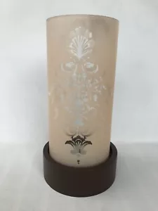 Large frosted & clear glass motif candle holder wood base 28.5cm tall - Picture 1 of 10