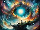 Lonely Figure Existence Contemplation Space Portal Cosmos Celestial Art Poster