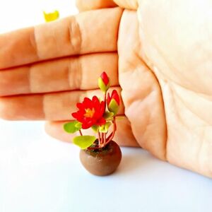 Unique Handcrafted Polymer Clay Lotus Flower in Pot Dollhouse Fairy Garden Decor