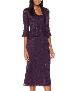 RM Richards Women's Sequin Lace Midi Dress With Jacket - Mother of The Bride  - Picture 1 of 30