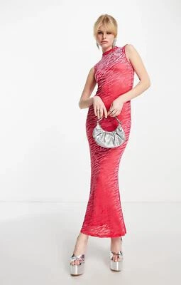 Amy Lynn Womens Lana High Neck Sleeveless Maxi Dress In Hot Pink Animal Burnout - Image 1 of 4