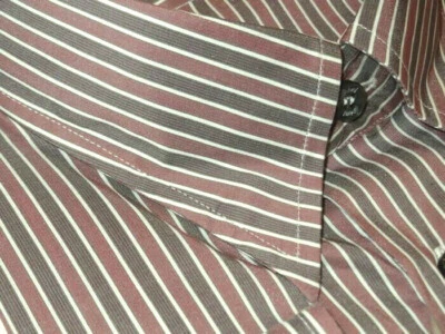 $900 НОВЫЙ BRIONI ПЛАТЬЕ РУБАШКА 16,5 17 ШЕЛК ХЛОПОК SLIM FIT СЕРЫЙ И БЛЕДНО-КРАСНЫЙ ПОЛОСКИ - Изображение 1 из 2