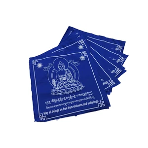 Bandera de oración de algodón tibetano Buda de la medicina en todo color azul - Imagen 1 de 3
