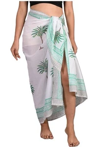 Cotton Hand Block Printed Sarong Womens Swimsuit Wrap Cover Up, Beach Bikini Wra - Picture 1 of 13