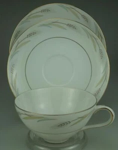 Trio of Cup Saucer Side Plate #1922 Royal Wheat by Sone Grey & Tan Sheaves QK34 - Picture 1 of 6