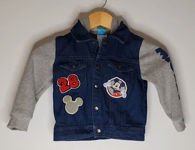 Disney Mickey Mouse Jean & Jersey Jacket Size 4T Hooded Embellished With Patches - Image 1 of 4