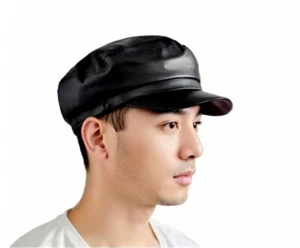 Neu Echtleder Herren Polizei Mütze / Flatcap / Navy Cap Baskenmütze - Bild 1 von 10