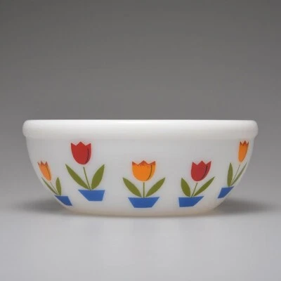 Fire-King Japan 15oz Bowl Tulip Printed Milk Glass Handmade made in Japan New - Image 1 of 4