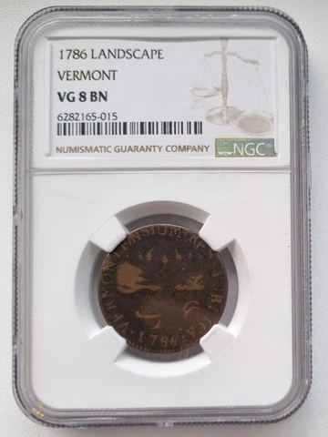 1786 Vermont Colonial Copper Token Landscape ~ VERY RARE ~ NGC VG 8 BN #48017 Cover