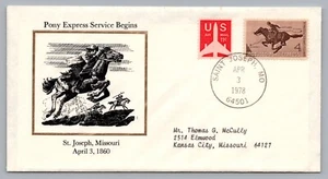 Pony Express Service Begins St. Joseph MO 1860 Commemorative 1978 Postal Cover - Picture 1 of 2