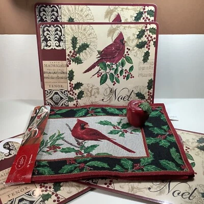 St Nicholas Square Cardinal & Holly Tapestry Table Runner &4 Cork-back Placemats - Image 1 of 4