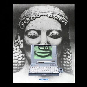 OLIVETTI PHILOS italian poster advertising Computer Greek Sculpture Laptop F50 - Picture 1 of 4